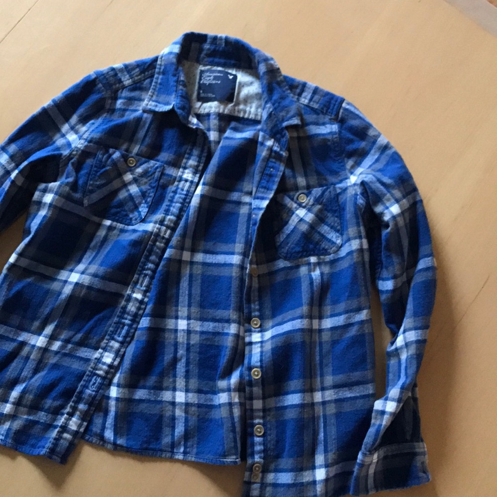 Blue long sleeve flannel, American eagle, 6